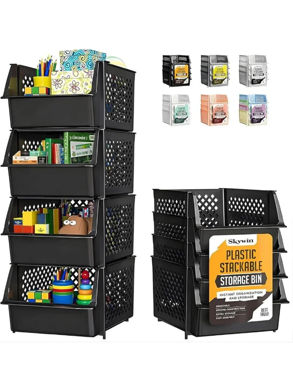 Stackable Storage Bins for Pantry - 4 Pack, Open Front Access, Space-Saving